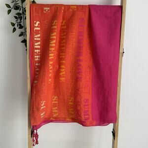 Victoria's Secret Sarong Wrap Summer LOVE Pink Orange Logo Beach Scarf